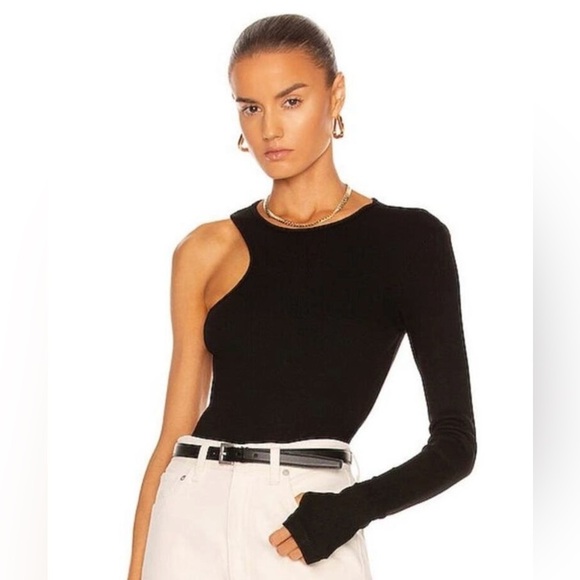 AGOLDE Bea Cutaway Bodysuit Asymmetrical Neckline Black Size Medium NWT - Picture 7 of 14